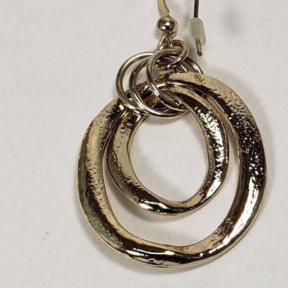 Gold-Tone Textured Hoop Dangle Earrings – Interlocking Statement Design - 2-inch - Picture 3 of 7